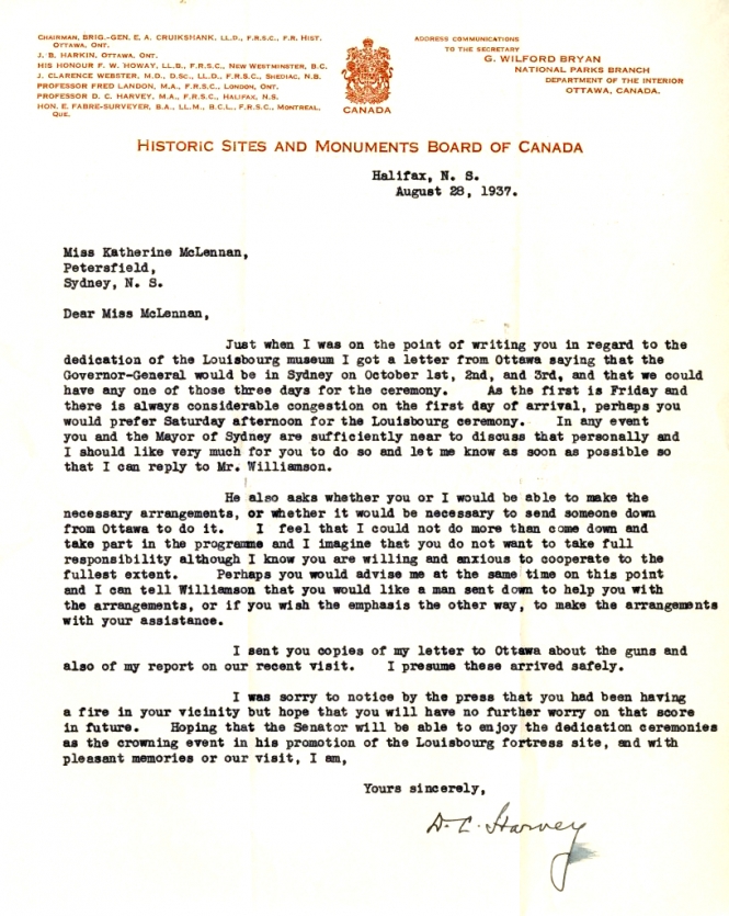 Letter from D.C. Harvey to Katharine McLennan